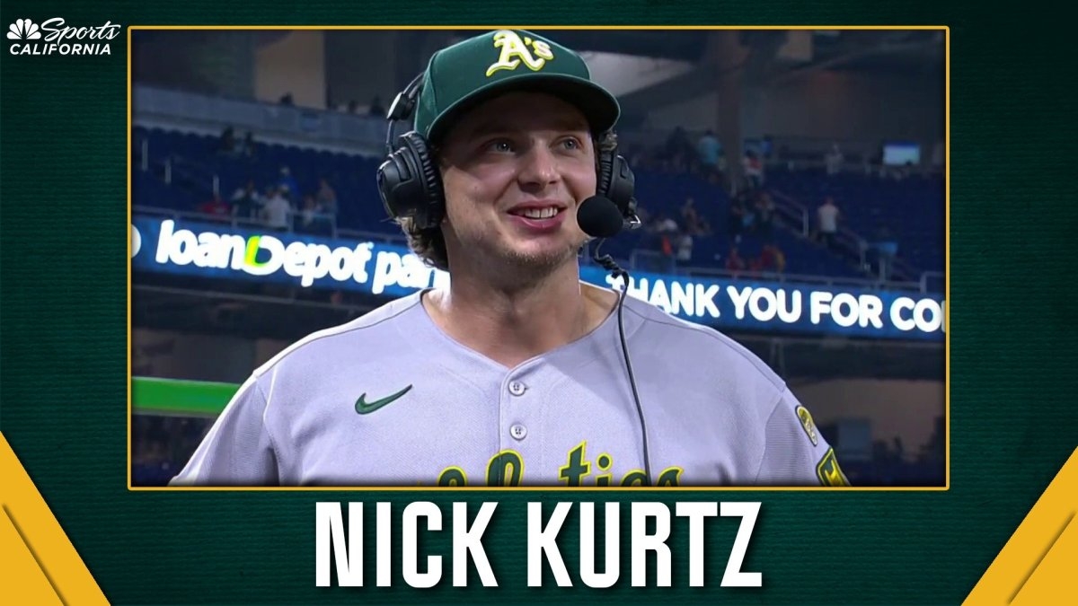 Kurtz all smiles after first extra-base hit in Athletics' win over Marlins