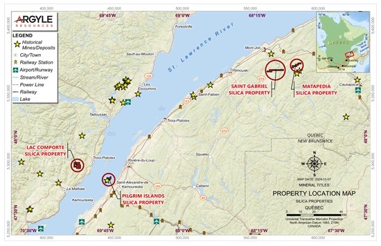 Argyle Announces Filing of 43-101 Technical Report on Saint Gabriel Silica Project