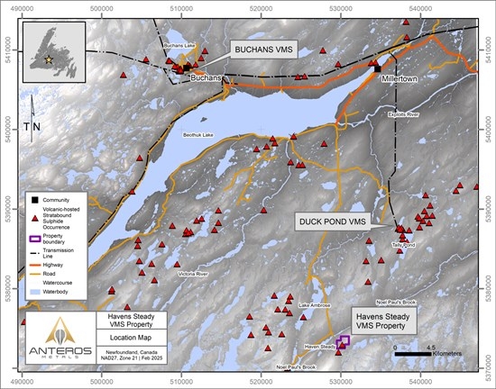 Anteros Announces Application to JEA Program for Havens Steady Critical Mineral VMS Property, Newfoundland