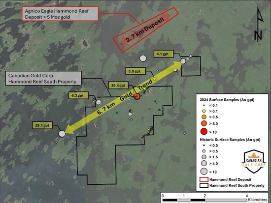 Canadian Gold Corp. Field Exploration Underway at Hammond Reef South and Tartan West
