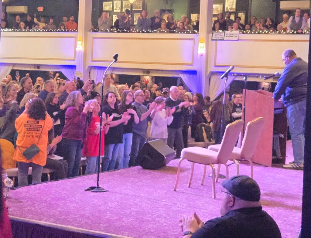 Fired-up crowd jeers Ohio senators, representative for not standing up to Trump and Musk