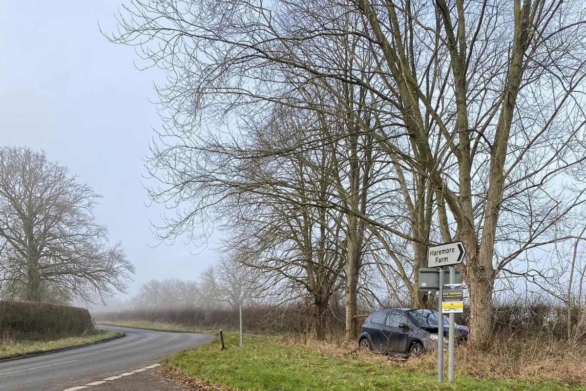 Photos show car crashed into a tree on Oxfordshire country road