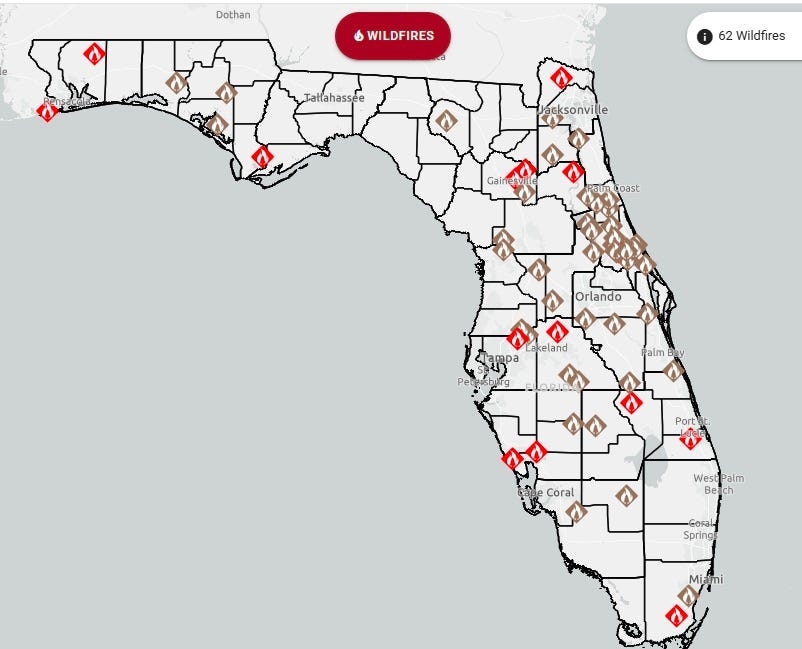 Map shows where wildfires burning across Florida. See closest risk to your home