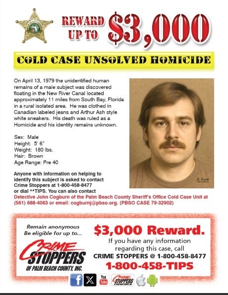 Do you recognize this man? PBSO seeking to identify victim in 1979 cold-case homicide
