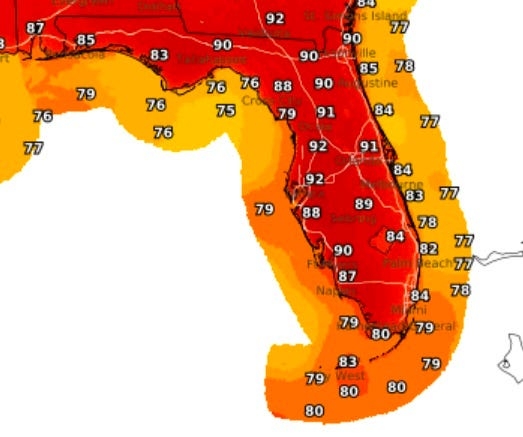 What's weather forecast for Florida this weekend? Will it rain? Are summer temps here?