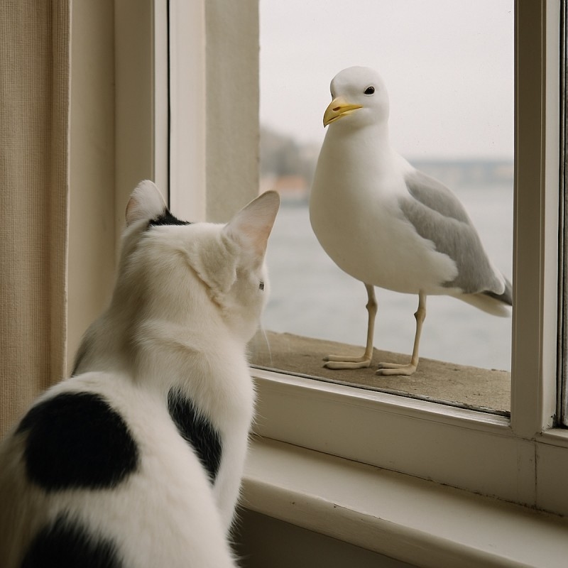 Seagulls Scream at Indoor Cat Through Window in the Rudest Drive-by