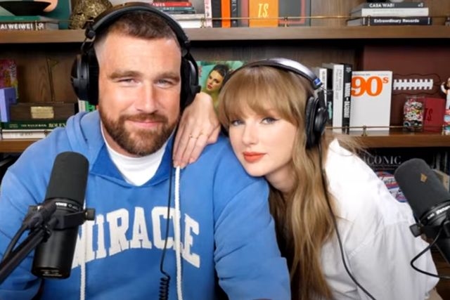 Taylor Swift and Travis Kelce Kiss as She Jokes Podcast 'Got Her a Boyfriend' After He Used It as 'Personal Dating App'