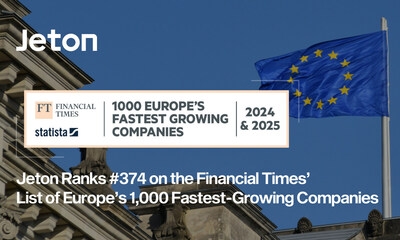 Jeton Ranks #374 on the Financial Times List of Europe's 1,000 Fastest-Growing Companies