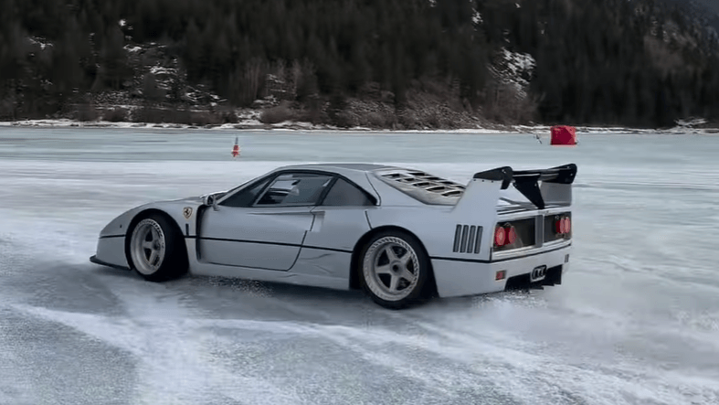 Watch a Ferrari F40 on Studded Tires Go Drifting on a Frozen Lake