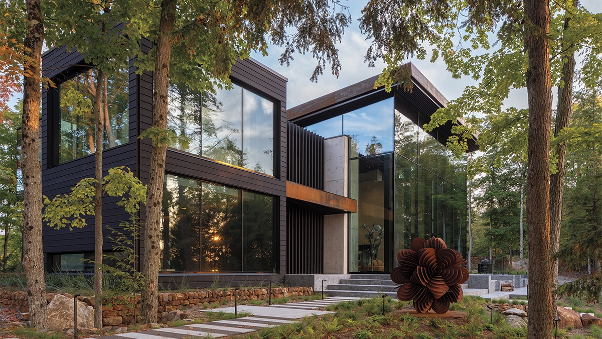 Inside a Modern Waterfront Mansion in Ontario That Doubles as a Private Forest Retreat