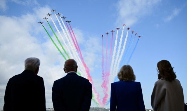 King and Queen watch flypast over Rome as state visit to Italy under way