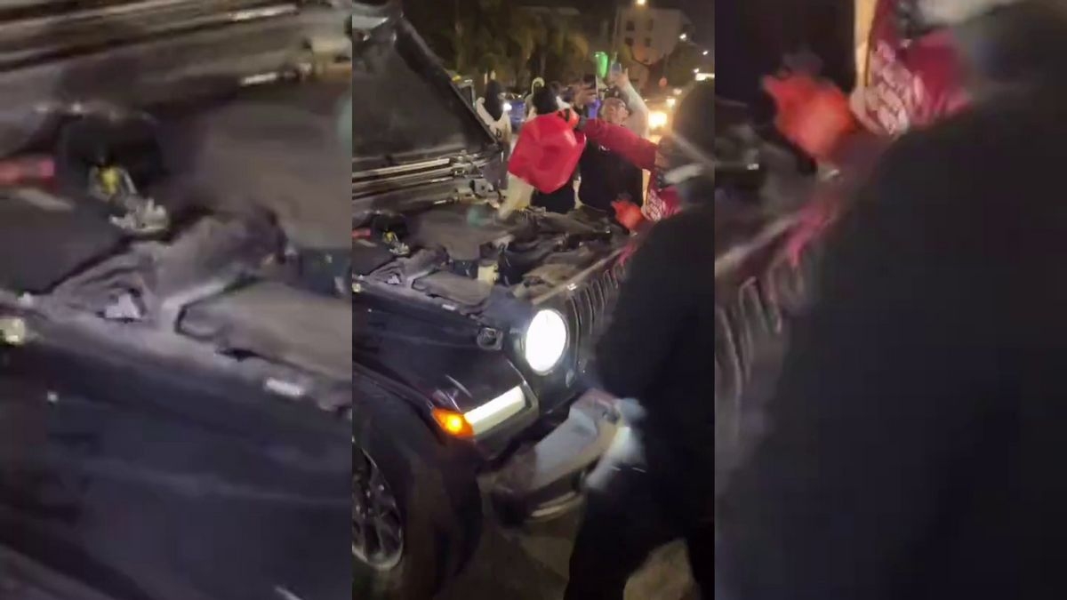 Fact Check: Video doesn't show people setting Jeep on fire during LA protests