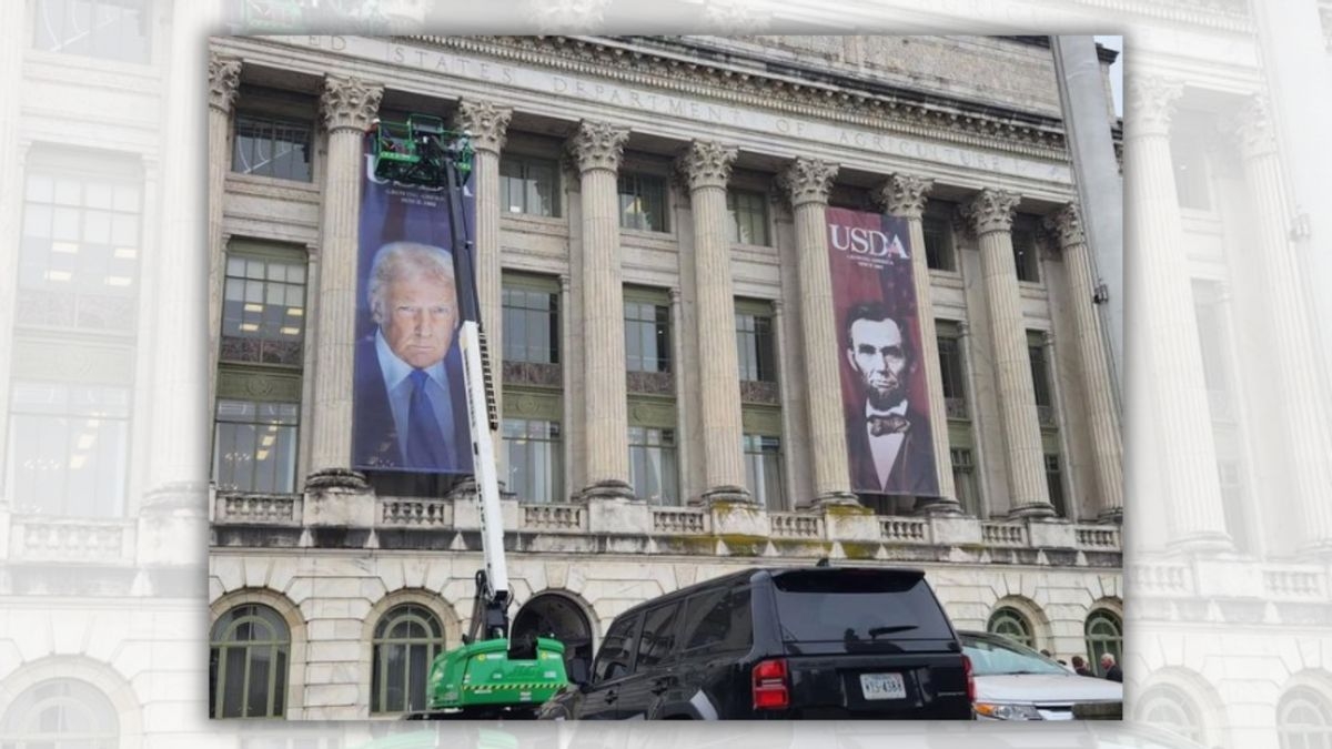 Fact Check: Huge banner of Trump hung on USDA building next to Lincoln's