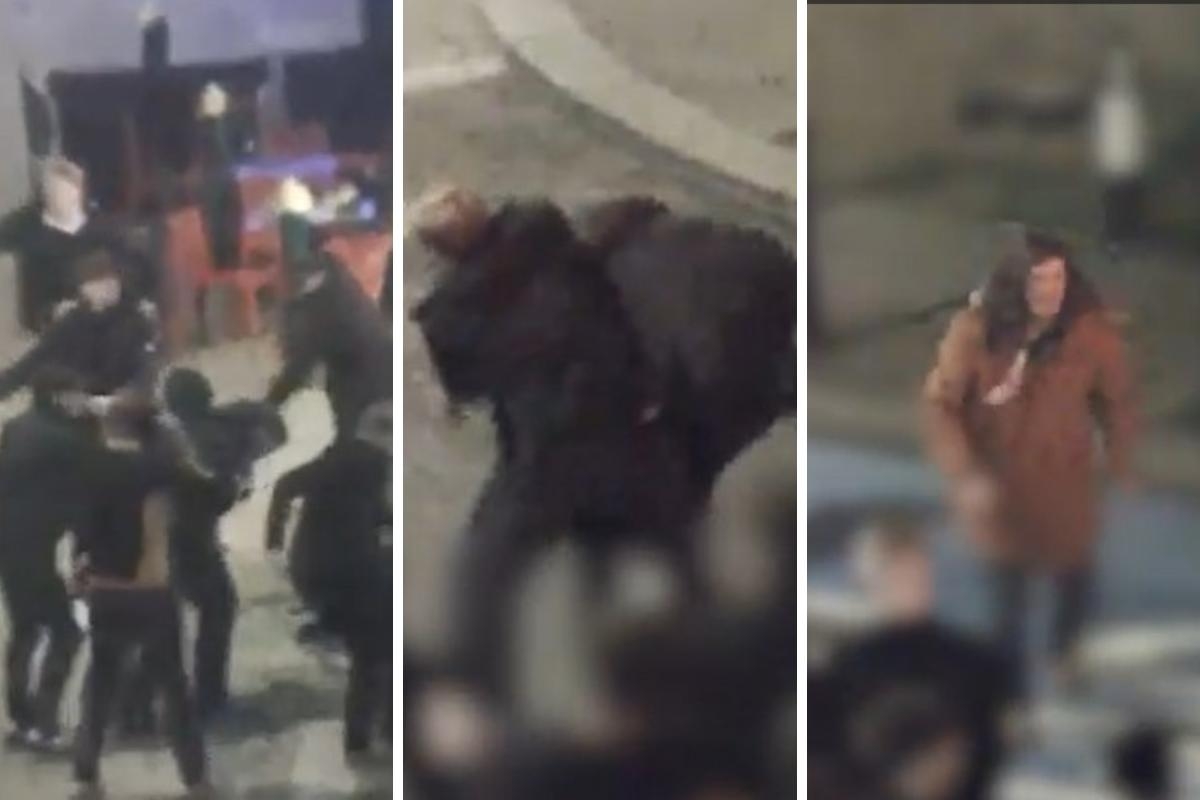 WATCH: Shocking moment football fans hurl punches in city centre brawl after match
