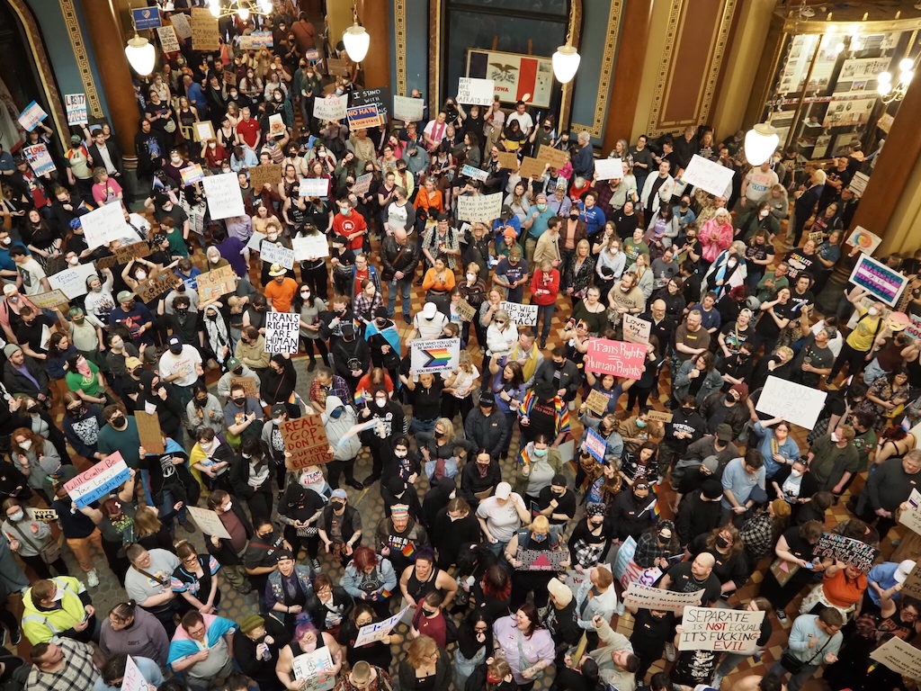 Hundreds protest as legislature votes to remove gender identity from Iowa Civil Rights Act