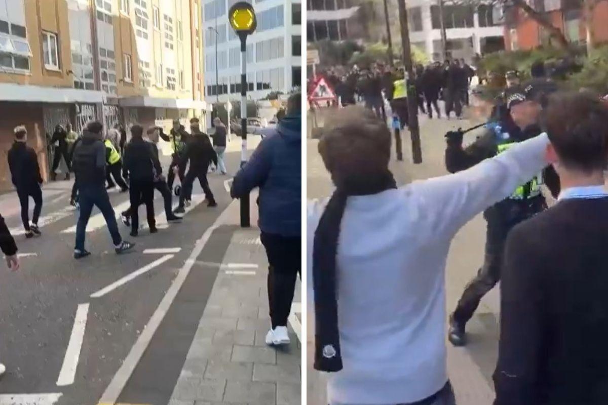 Swindon and Cheltenham fans clash in town centre as police descend