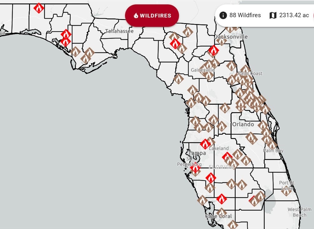 88 fires burning 2,300 acres in Florida. Maps show where they are, closest risk to your home