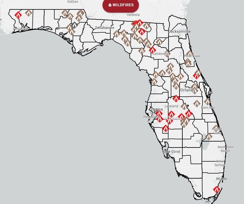 How many fires are burning in Florida? Check this wildfire map to see where they are