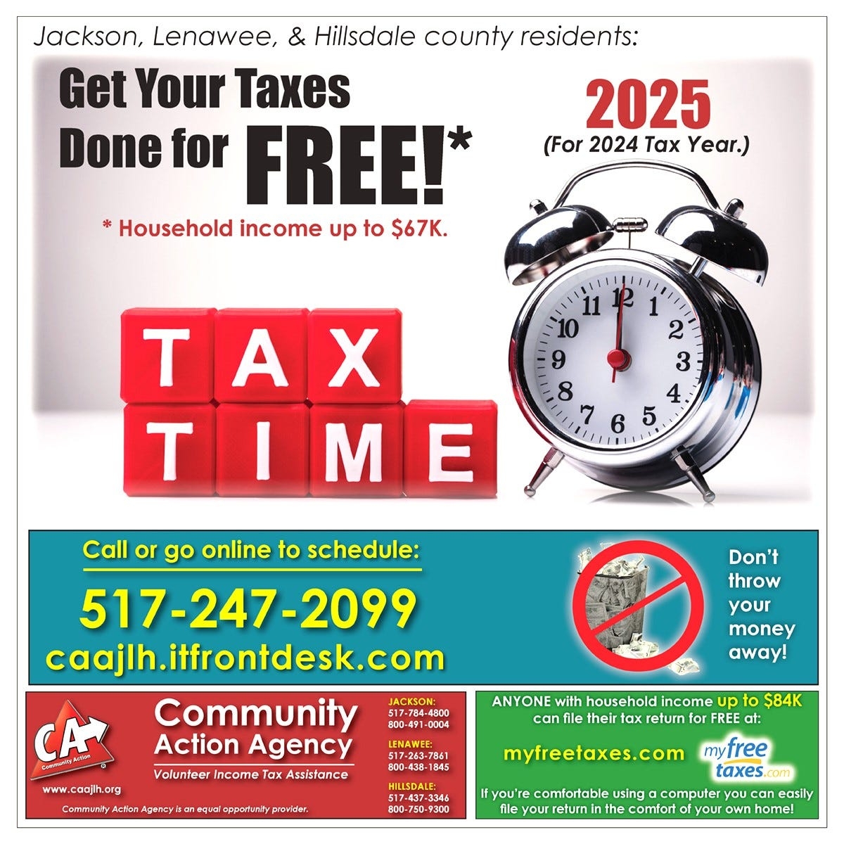 Free tax return preparation available for households with income up to $67,000