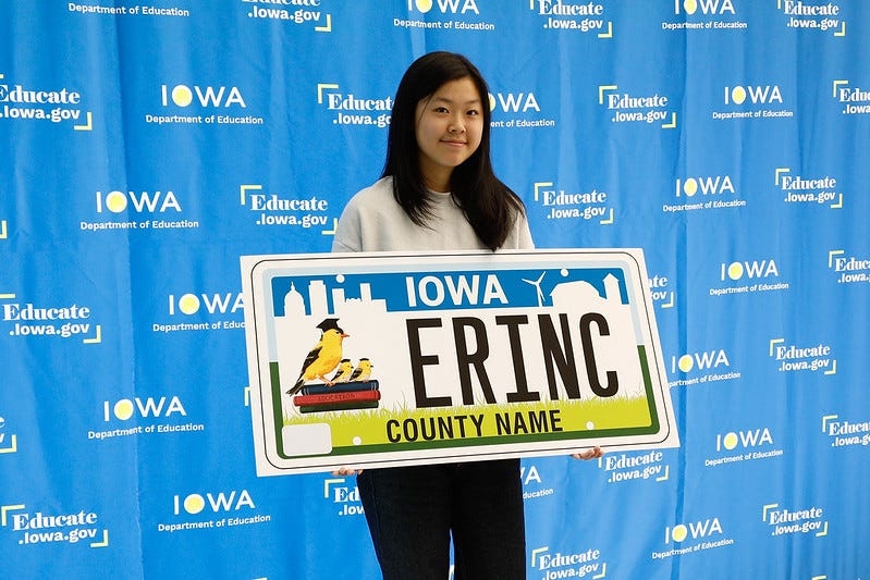 Iowa has a new education license plate thanks to a design from this high school student