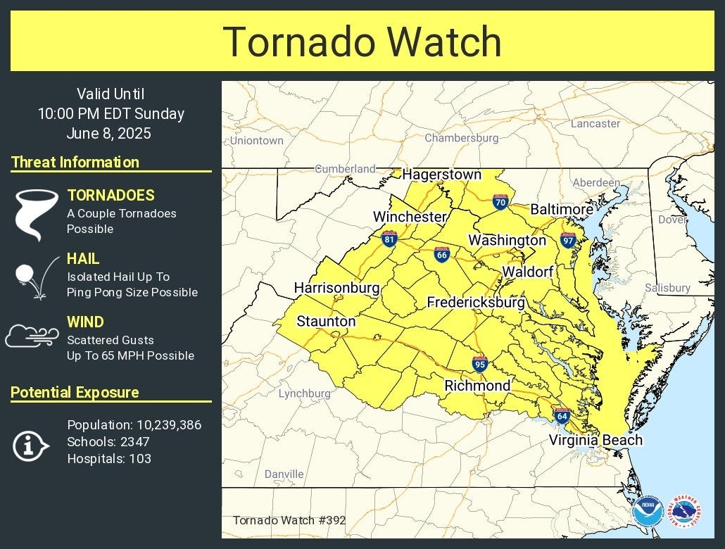 National Weather Service issues tornado watch for Washington County and southeast areas
