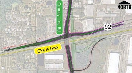 FDOT plans to raise this road on the Hillsborough-Polk County line over a railroad. See the plans