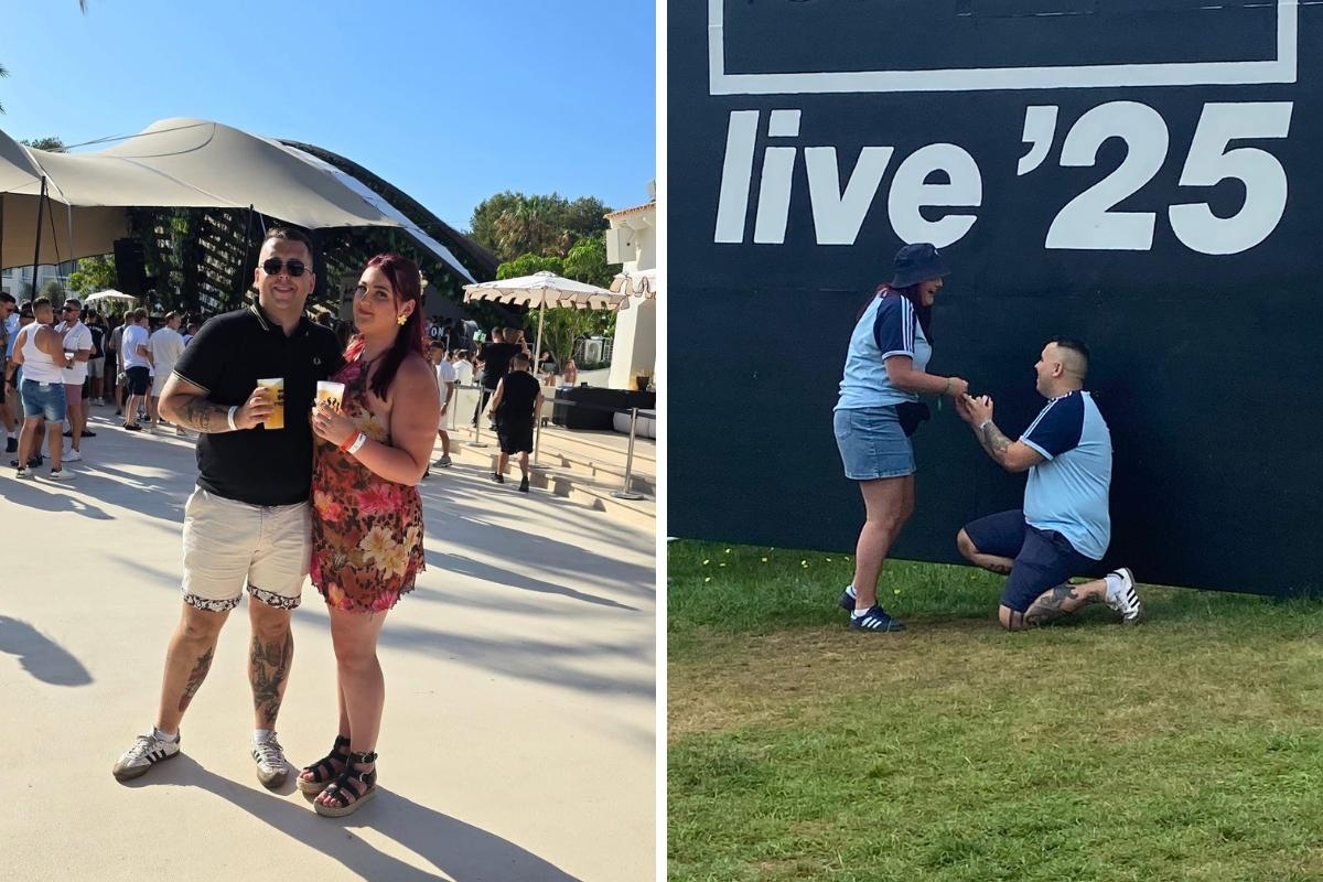 Emotional moment as couple who 'got together because of Oasis' get engaged at concert