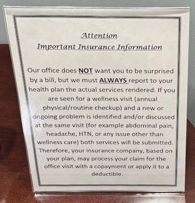 Insurance warning signs in doctors' offices might discourage patients from speaking openly about their health