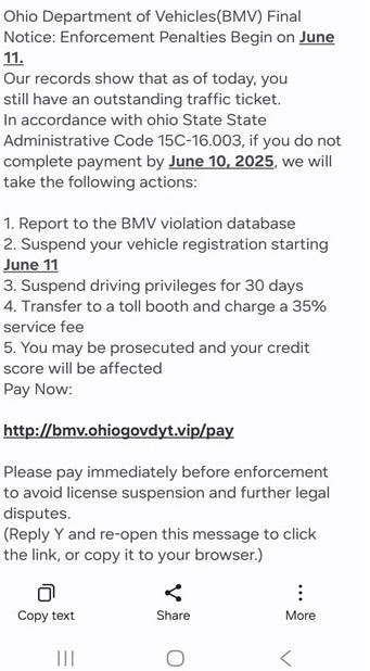 Ohio BMV ticket text scam targets drivers state. See the texts, how to report scam messages
