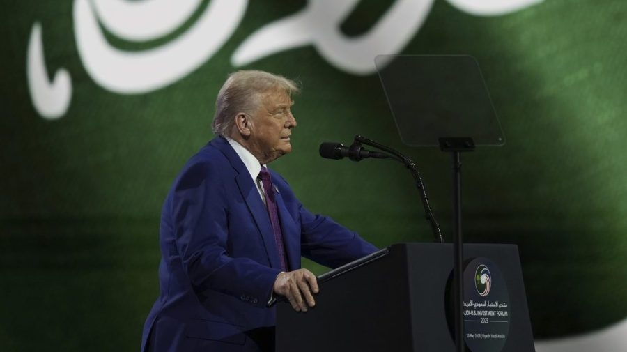 Trump blames Biden policies in Saudi address