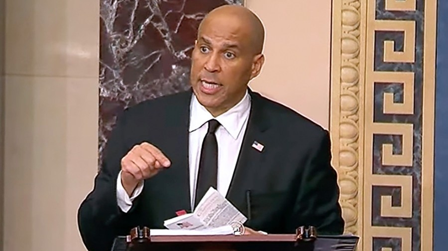 Where does Booker's marathon floor speech rank among longest in Senate history?