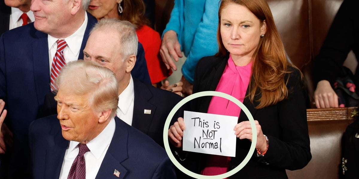 Democratic Rep. Reveals ‘SOS' Message Behind Her Viral 'NOT Normal' Sign At Trump Speech