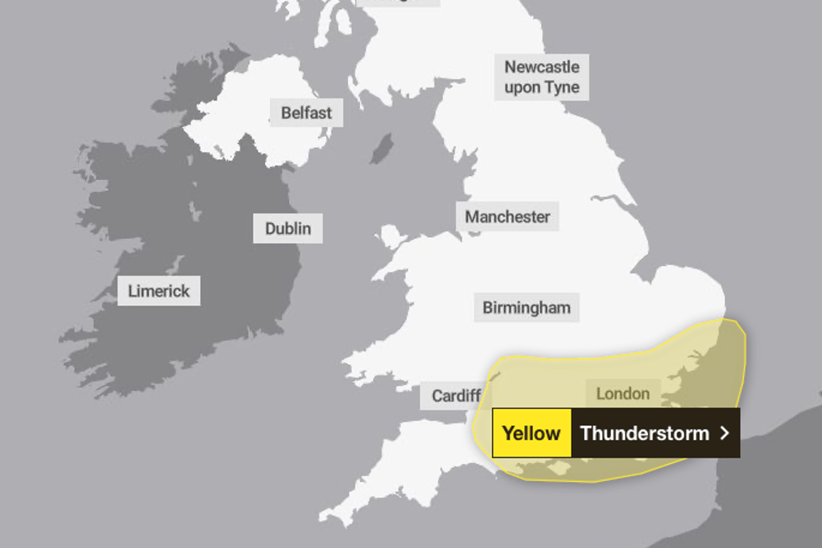 Thunderstorm weather warning issued across London and south of England by Met Office