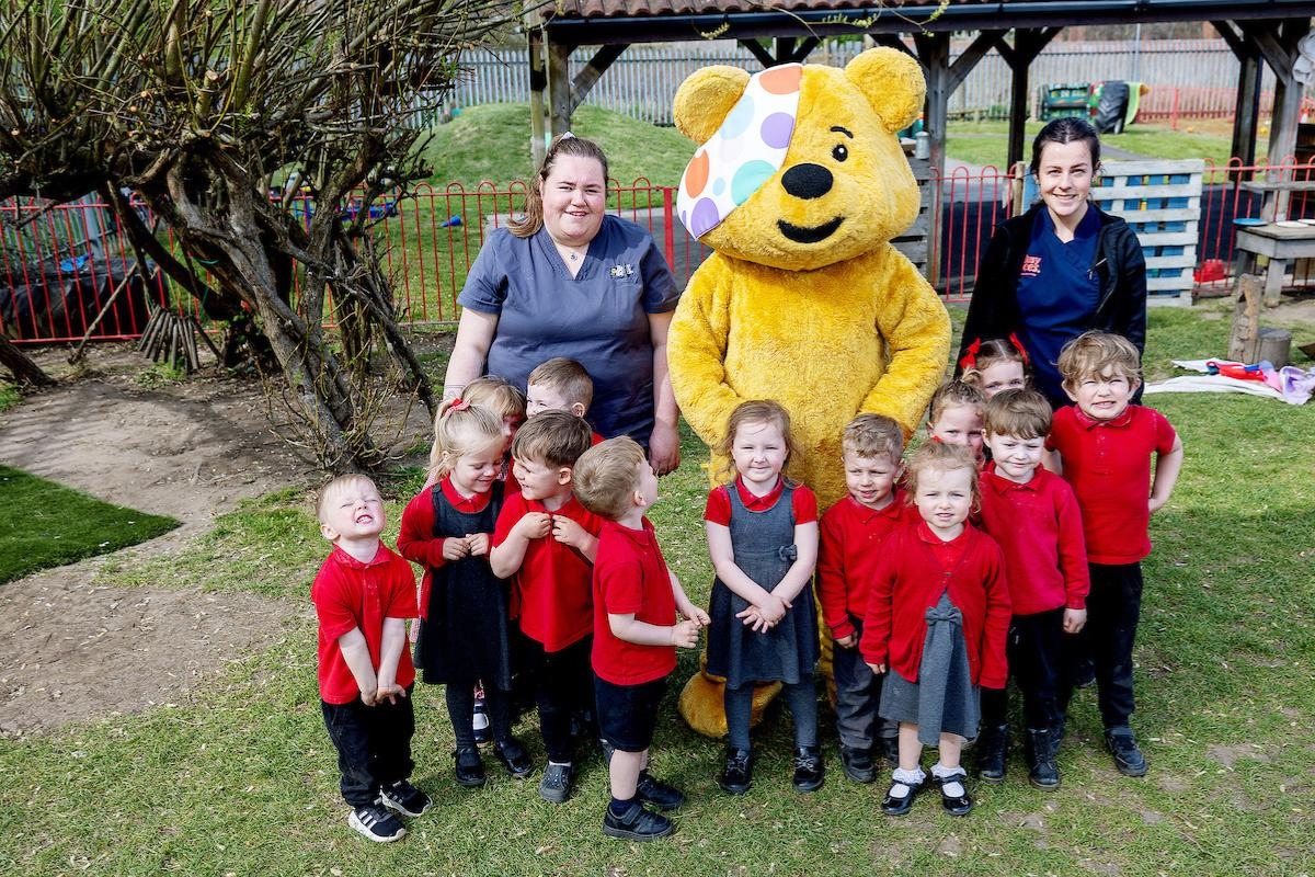 Children at Sunderland nursery thrilled by surprise visit from Pudsey Bear