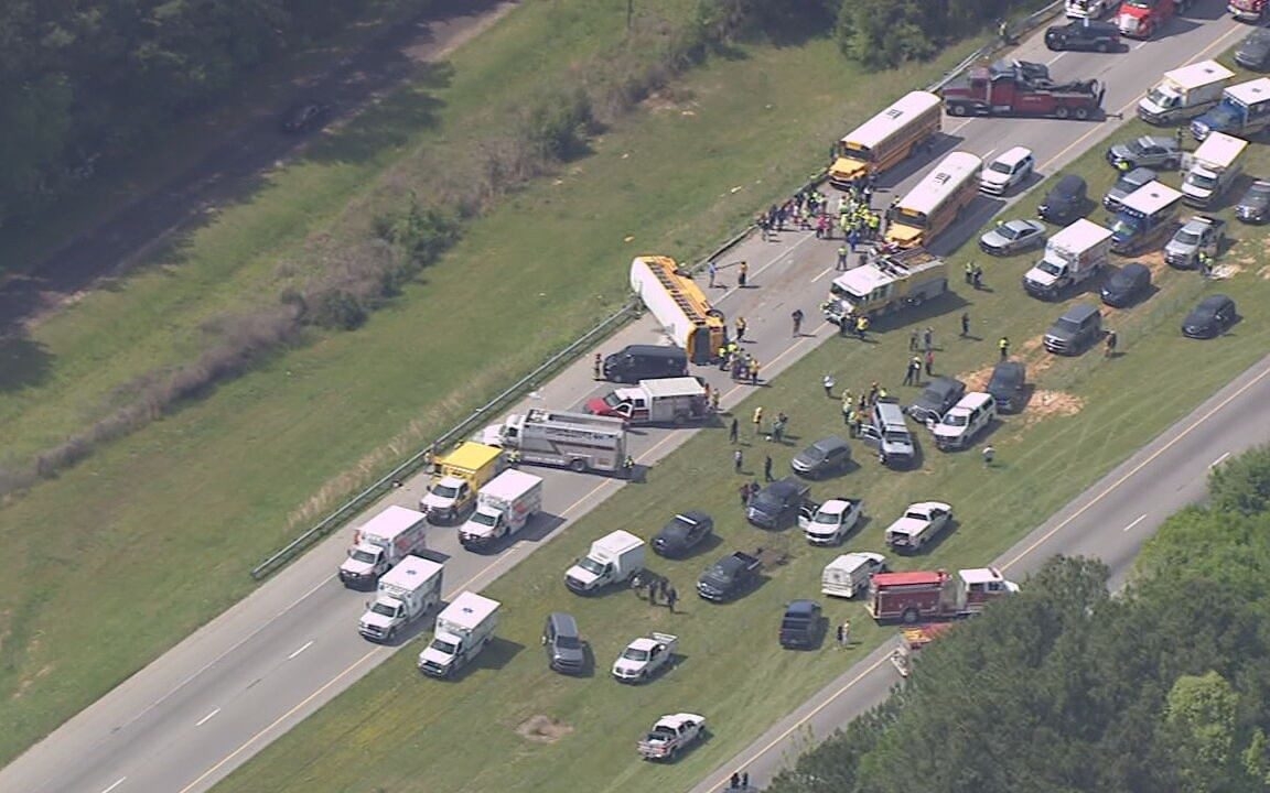 ‘Children trapped' on flipped school bus in South Carolina