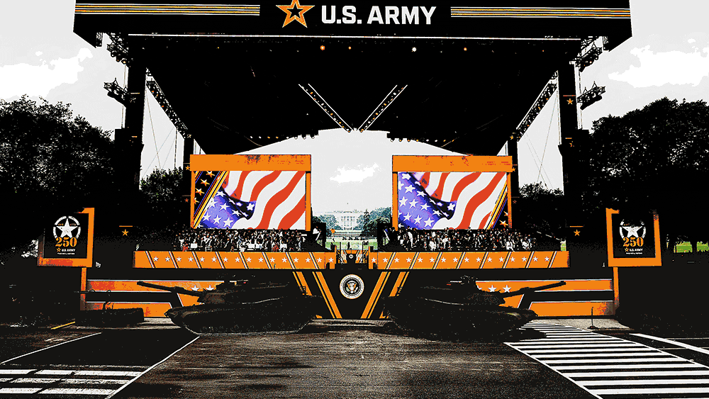 Rain Forces Trump to Rush 79th Birthday Parade Past Empty Bleachers