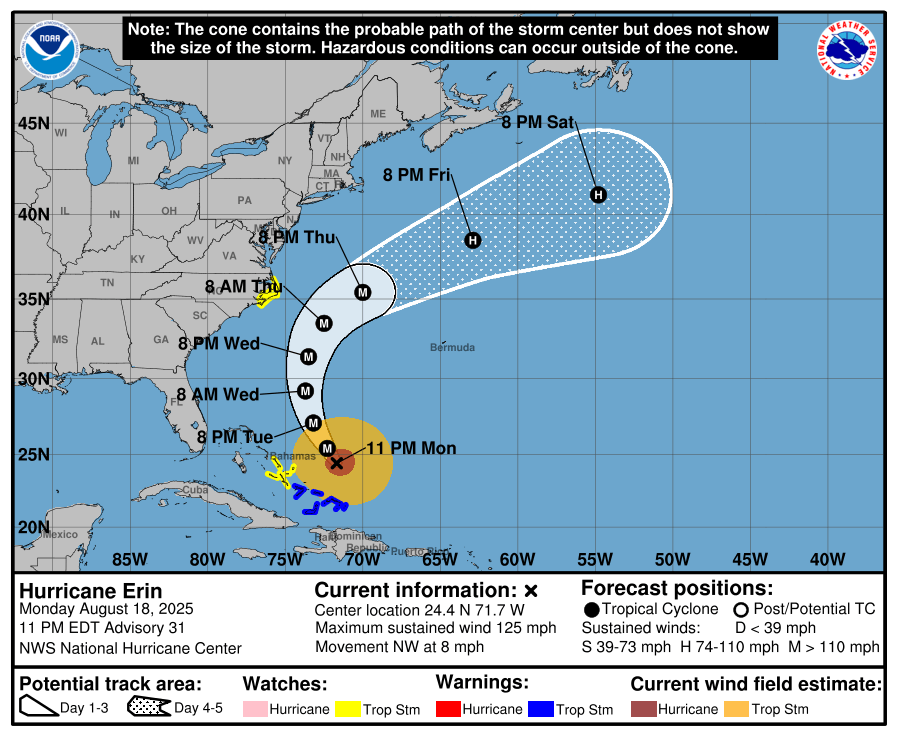 Hurricane Erin starts rough slog up East Coast; NC under state of emergency: Live updates