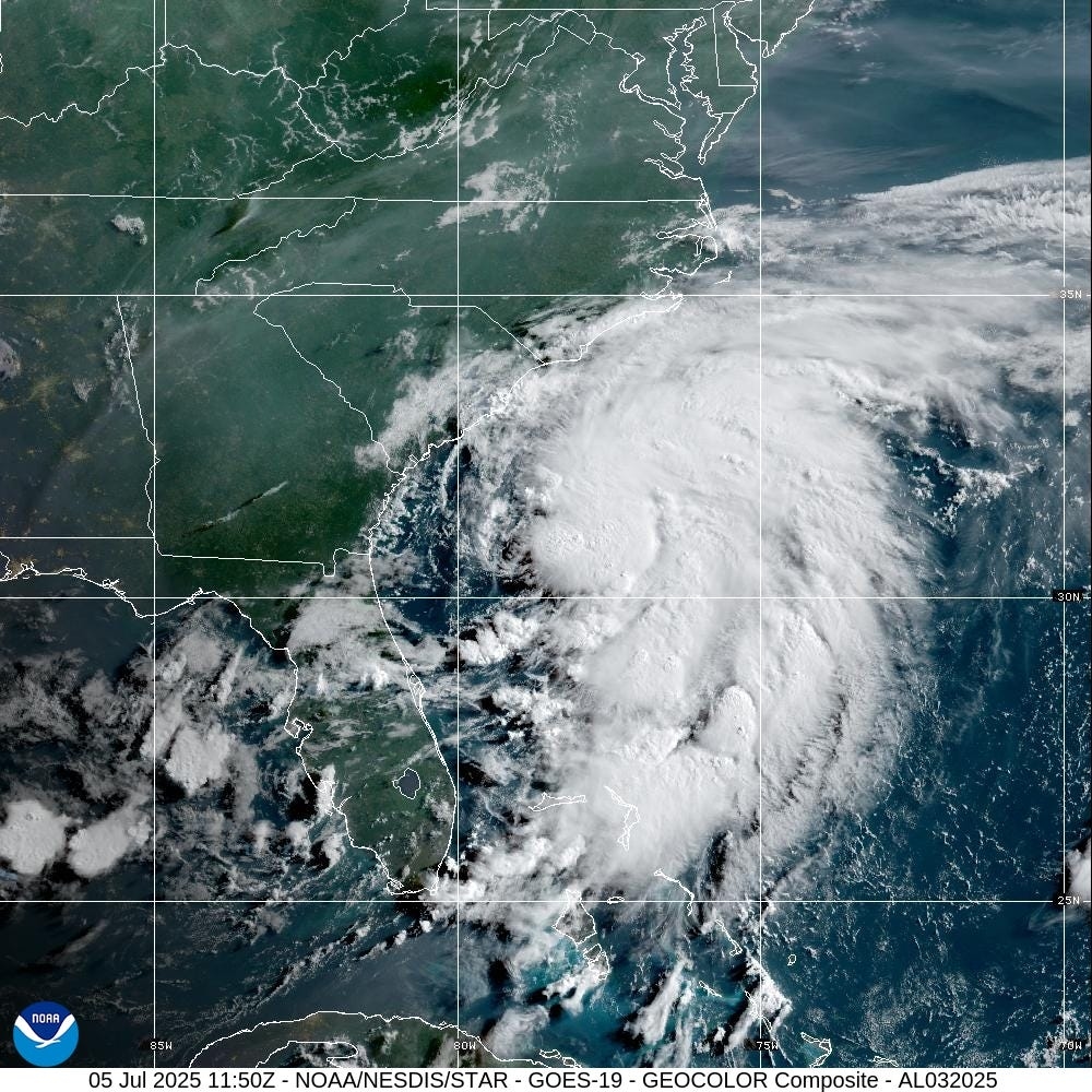 Tropical Storm Chantal weakens to a depression as it moves across Carolinas