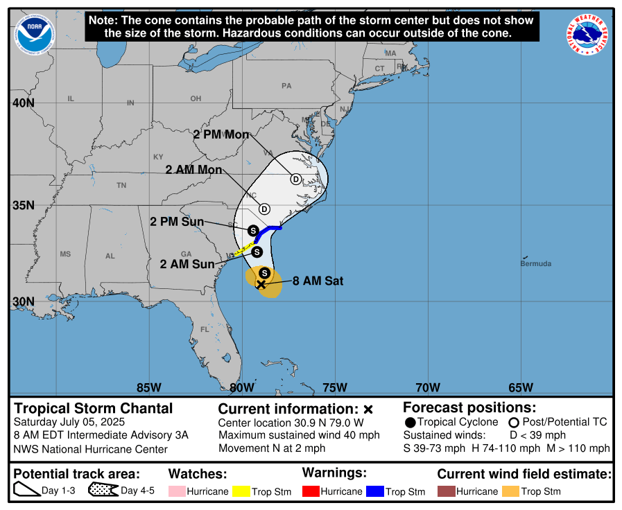 Storm tracker: Tropical Storm Chantal forms; heavy rains headed for coastal Carolinas