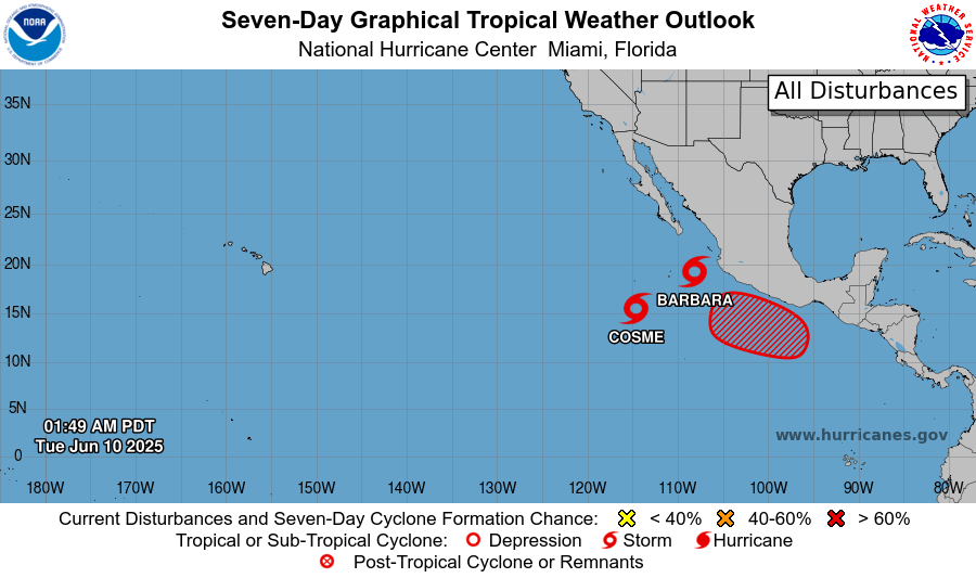 Storm tracker: NHC tracks Tropical Storms Barbara and Cosme