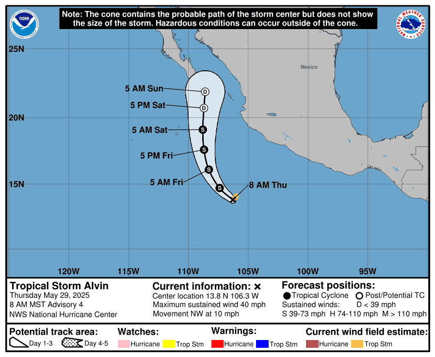 Tropical Storm Alvin forms in the Pacific, marking an unusual first for 2025
