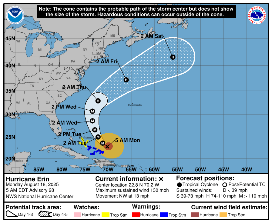 Hurricane Erin path tracker: See where the Category 4 storm is headed