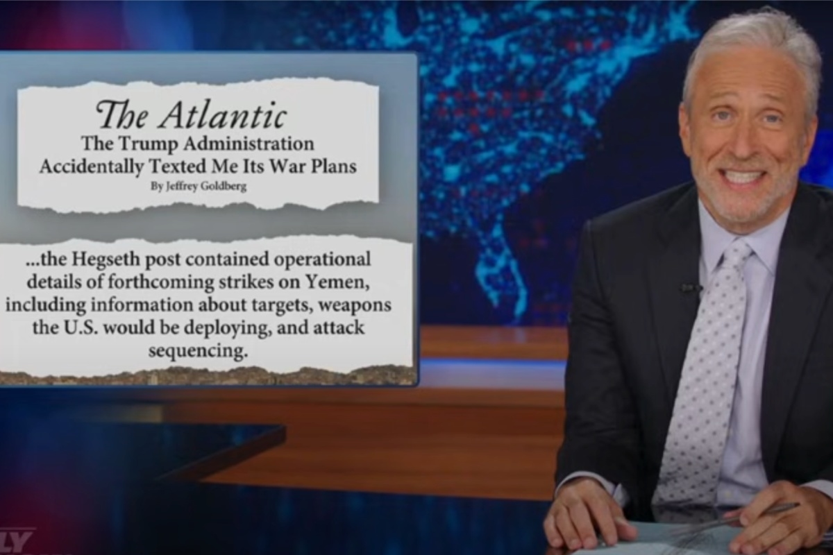 Jon Stewart Jokes Trump's Defense Secretary Was ‘Distracted by ‘White Lotus' When Accidentally Leaking War Plans to The Atlantic: ‘Oopsie Poopsie'