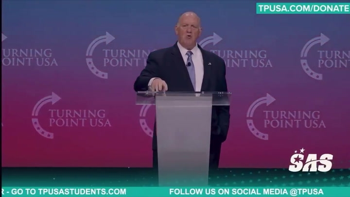 A heckler at Turning Point USA's Student Action Summit interrupted a speech by President Donald Trump's border czar.