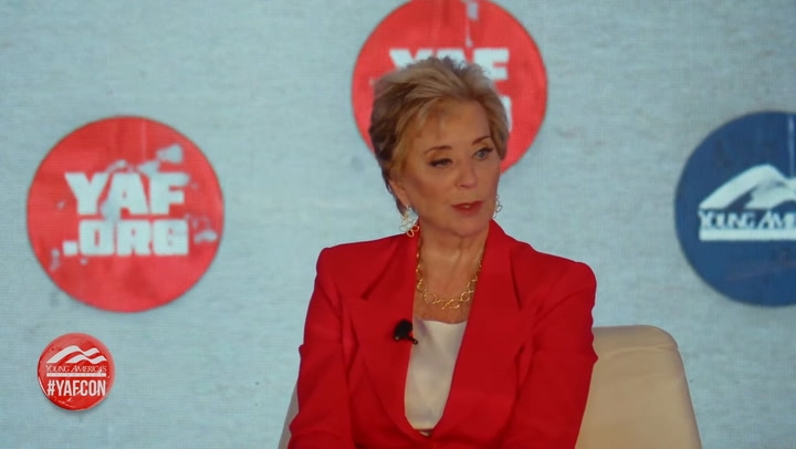 Linda McMahon tried to keep speaking at a conservative conference as the music, including the ‘Curb Your Enthusiasm' theme, blasted from the sound system.