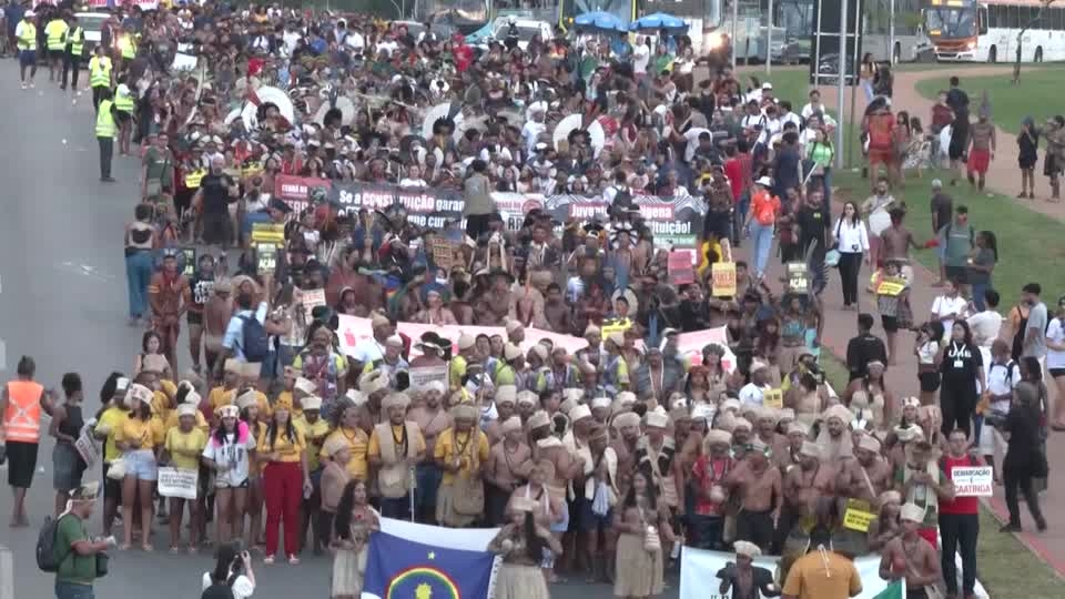 Indigenous groups rally in Brazil's capital to demand land rights