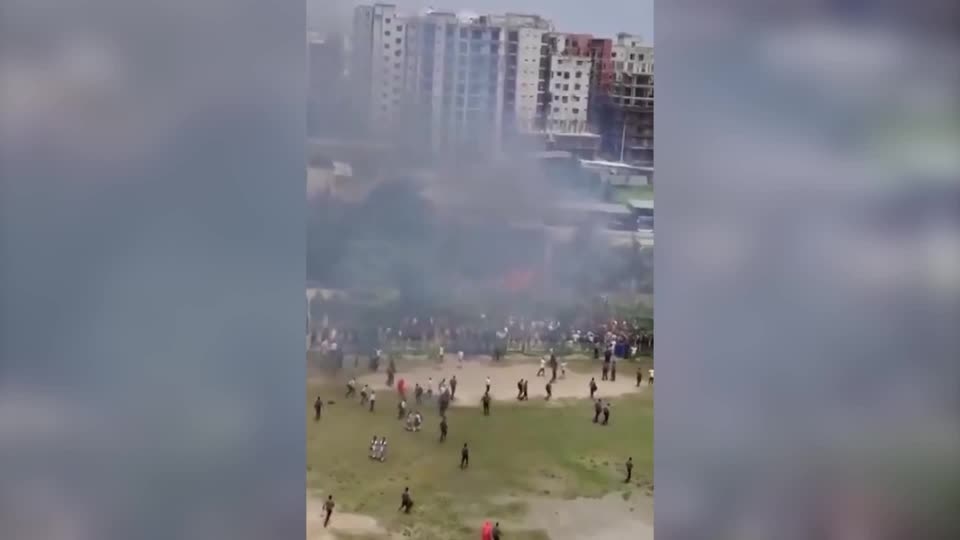 Smoke and flames seen at site of Bangladesh jet crash