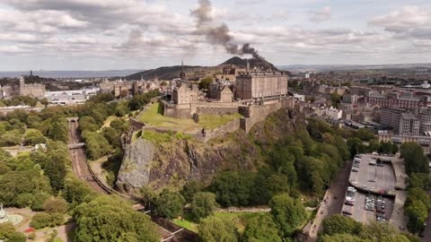 Drone footage of Arthur's Seat in Edinburgh on fire