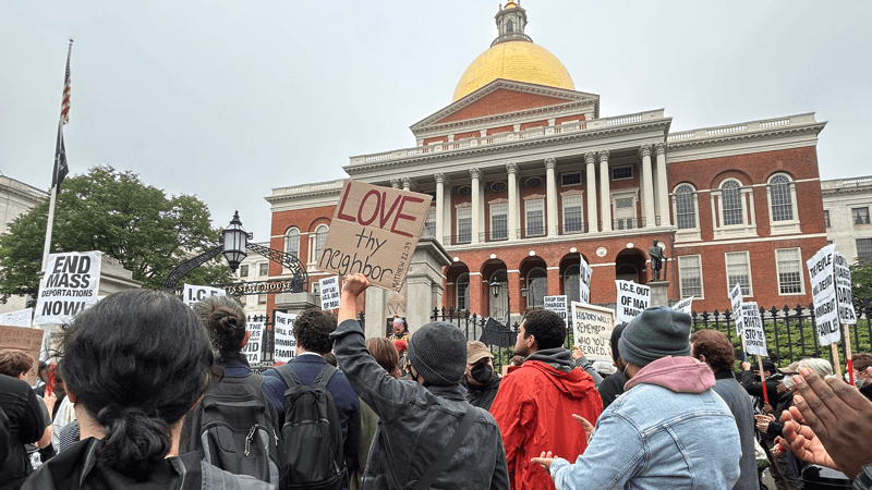 Hundreds gather outside Massachusetts State House in solidarity with Los Angeles anti-ICE protestors