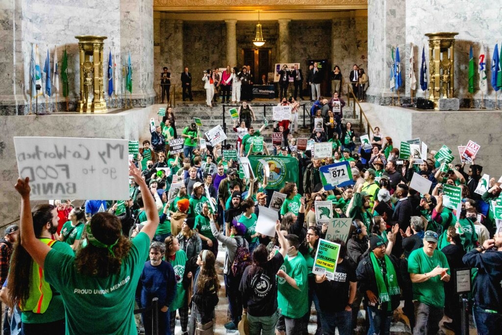Protest erupts at WA Capitol, as outraged state workers slam Ferguson over furlough plan
